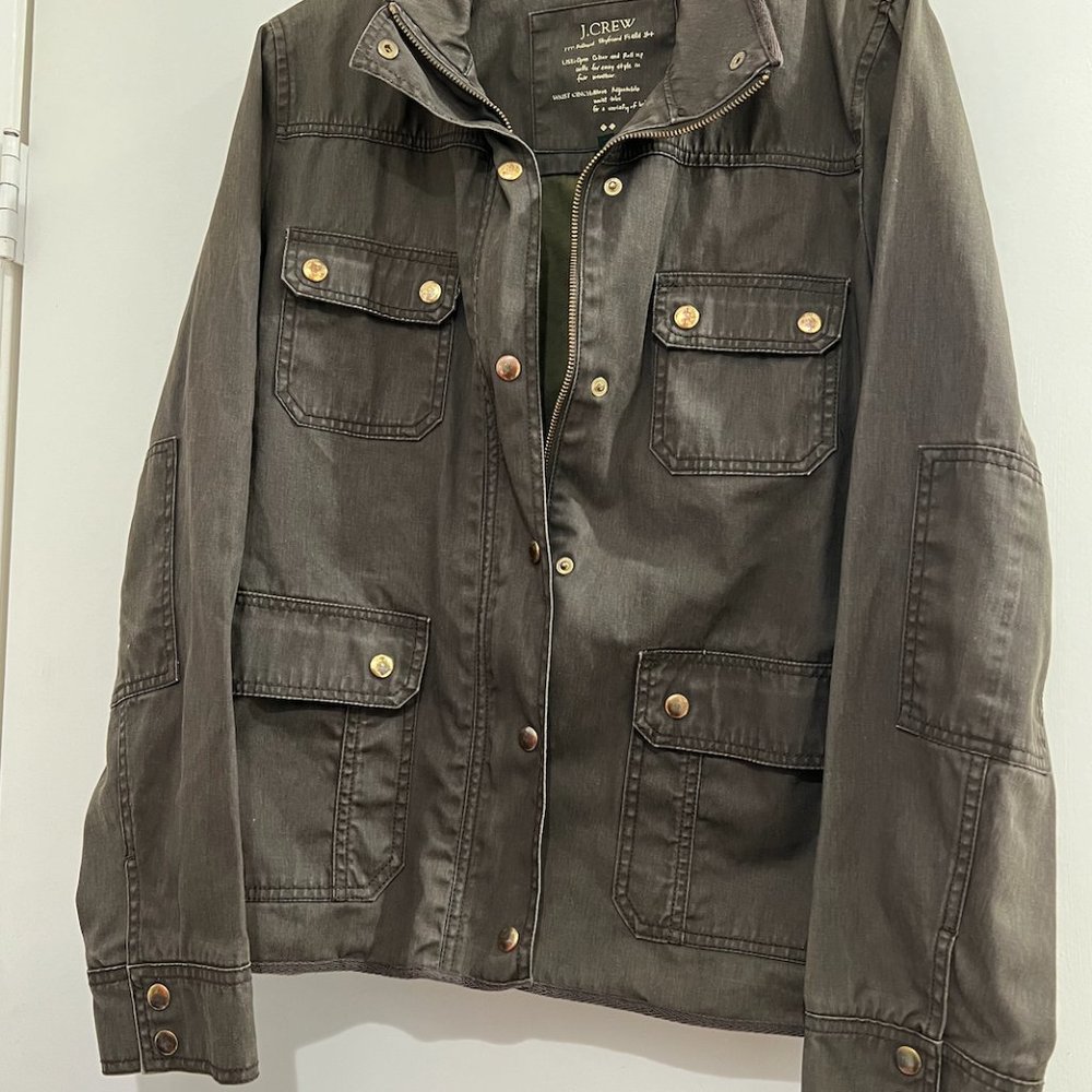 J. Crew Relaxed Boyfriend Field Jacket dark moss black sz L